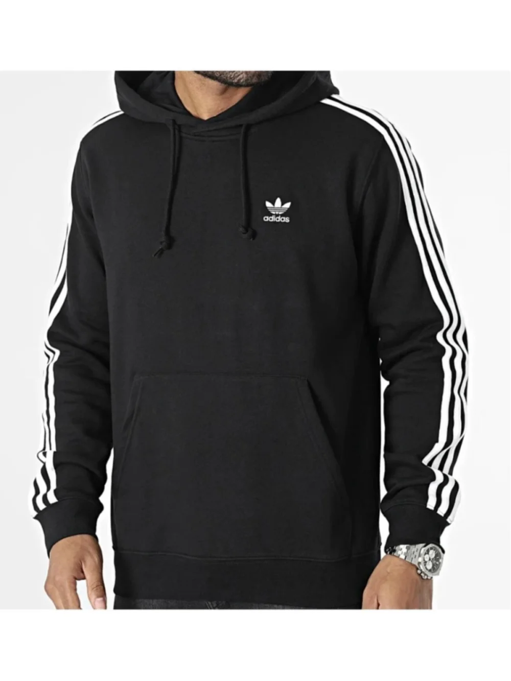 Adidas Originals 3 Stripe Fleece Hoodie Black White IM2088 Mens Large NWT